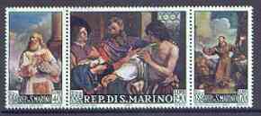 San Marino 1967 Paintings by Barbieri se-tenant strip of 3 unmounted mint, SG 822-24, stamps on arts, stamps on barbieri, stamps on saints