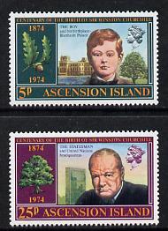 Ascension 1974 Churchill Birth Centenary set of 2 (SG 182-83) unmounted mint, stamps on churchill  personalities    trees