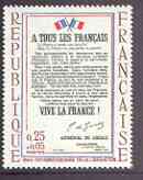 France 1964 20th Anniversary of Liberation (De Gaulle's Appeal) unmounted mint SG 1658, stamps on ww2, stamps on flags, stamps on  ww2 , stamps on , stamps on personalities, stamps on de gaulle, stamps on  ww1 , stamps on  ww2 , stamps on militaria