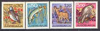 Yugoslavia 1967 International Hunting & Fishing Exhibition set of 4 unmounted mint, SG 1294-97, stamps on hunting, stamps on fishing, stamps on deer, stamps on birds of prey, stamps on birds, stamps on falcon, stamps on pike
