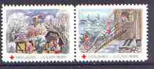 Cinderella - Denmark (Holbaek) 1990 Christmas Red Cross se-tenant set of 2 perf labels produced by Holbaek Red Cross, stamps on christmas, stamps on red cross, stamps on 