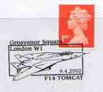 Postmark - Great Britain 2002 cover Commemorating the F14 Tomcat with Grosvenor Square cancel illustrated with the Tomcat, stamps on aviation, stamps on f14