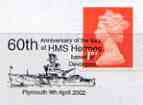 Postmark - Great Britain 2002 cover with 60th Anniversary of loss of HMS Hermes, Plymouth cancel illustrated with The Hermes, stamps on ships, stamps on hms