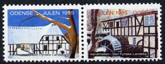 Cinderella - Denmark (Odense) 1985 Christmas se-tenant set of 2 perf labels produced by Odense Men's Club, stamps on christmas, stamps on mill