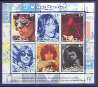 Karelia Republic 2002 George Harrison perf sheetlet containing set of 6 values unmounted mint, stamps on music, stamps on pops, stamps on beatles, stamps on personalities, stamps on guitar