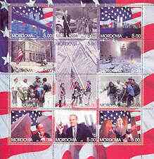 Mordovia Republic 2001 The Twin Towers Disaster perf sheetlet containing set of 12 values unmounted mint, stamps on disasters, stamps on fire, stamps on rescue, stamps on flags