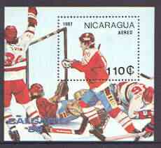 Nicaragua 1987 Winter Olympics (Ice-Hockey) m/sheet unmounted mint, SG MS 2833, stamps on olympics, stamps on ice hockey, stamps on sport