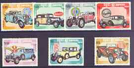Kampuchea 1984 Cars complete perf set of 7 unmounted mint, SG 556-62, stamps on cars, stamps on mercedes, stamps on benz, stamps on bugatti, stamps on alfa romeo, stamps on rolls royce, stamps on 