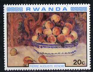 Rwanda 1980 Impressionist Paintings 20c Still Life by Renoir unmounted mint, SG 996, stamps on renoir, stamps on fruit