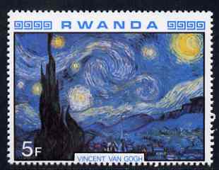 Rwanda 1980 Impressionist Paintings 5F Starry Night by Van Gogh unmounted mint, SG 1000, stamps on van gogh, stamps on astronomy