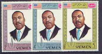 Yemen - Royalist 1968 Human Rights Year the three perf values showing Martin Luther King unmounted mint (Mi 542, 546 & 550A)*, stamps on human rights, stamps on personalities, stamps on martin luther king