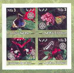 Eritrea 2002 Butterfliess #02 imperf sheetlet containing set of 4 values with Rotary Logo unmounted mint, stamps on butterflies, stamps on rotary