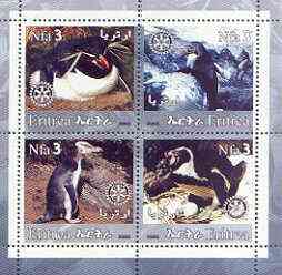 Eritrea 2002 Penguins #02 perf sheetlet containing set of 4 values with Rotary Logo unmounted mint, stamps on birds, stamps on penguins, stamps on polar, stamps on rotary