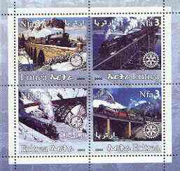 Eritrea 2002 Steam Locos #02 perf sheetlet containing set of 4 values with Rotary Logo unmounted mint, stamps on railways, stamps on bridges, stamps on rotary
