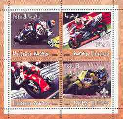 Eritrea 2002 Motorcycles #01 perf sheetlet containing set of 4 values with Scout Logo unmounted mint, stamps on motorbikes, stamps on scouts
