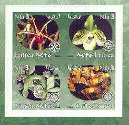 Eritrea 2002 Orchids #02 imperf sheetlet containing set of 4 values with Rotary Logo unmounted mint, stamps on orchids, stamps on flowers, stamps on rotary
