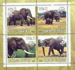 Eritrea 2002 Elephants #01 perf sheetlet containing set of 4 values with Scout Logo unmounted mint, stamps on , stamps on  stamps on animals, stamps on  stamps on elephants, stamps on  stamps on scouts