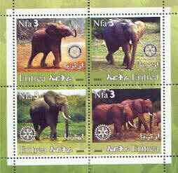 Eritrea 2002 Elephants #02 perf sheetlet containing set of 4 values with Rotary Logo unmounted mint, stamps on animals, stamps on elephants, stamps on rotary