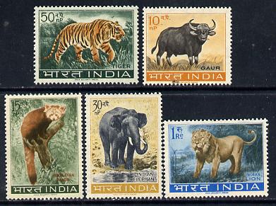 India 1963 Wildlife set of 5 (SG 472-76) unmounted mint, stamps on animals   cats   elephant   gaur    panda