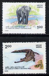 India 1986 National Park set of 2 (Elephant & Gharial) unmounted mint SG 1224-25, stamps on animals, stamps on elephant, stamps on national parks, stamps on parks