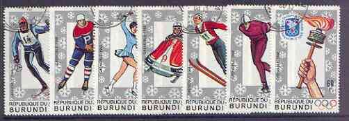 Burundi 1968 Grenoble Winter Olympic Games perf set of 7 fine cto used, SG 339-45, stamps on olympics, stamps on skiing, stamps on skating, stamps on ice hockey