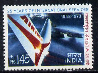 India 1973 Air India 25th Anniversary of Services (1r 45 value) unmounted mint SG 686, stamps on aviation