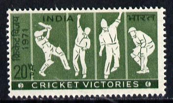India 1971 Cricket Victories 20p value unmounted mint, SG 654, stamps on cricket  sport