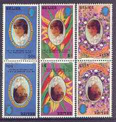 Belize 1982 21st Birthday of Princess of Wales (small format) set of 3 in tete-beche pairs unmounted mint, SG 680-82, stamps on royalty, stamps on diana