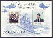 Ascension 1984 Visit of Prince Andrew perf m/sheet unmounted mint, SG MS 358, stamps on royalty, stamps on andrew, stamps on ships, stamps on helicopters, stamps on flat tops, stamps on aviation