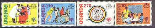 Uganda 1979 International Year of the Child set of 4 optd Uganda Liberated unmounted mint, SG 289-92, stamps on , stamps on  iyc , stamps on children, stamps on disabled, stamps on vaccines, stamps on wheelchair