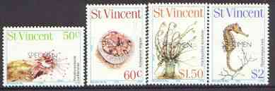St Vincent 1983 Marine Life perf set of 4 opt'd SPECIMEN unmounted mint, as SG 710-13, stamps on marine life, stamps on seahorses