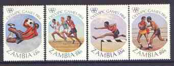 Zambia 1984 Los Angeles Olympic Games perf set of 4 unmounted mint, SG 408-11, stamps on olympics, stamps on sport, stamps on football, stamps on running, stamps on hurdling, stamps on boxing