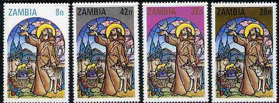 Zambia 1980 50th Anniversary of Catholic Church perf set of 4 unmounted mint, SG 325-28, stamps on religion, stamps on churches, stamps on stained glass, stamps on saints, stamps on birds
