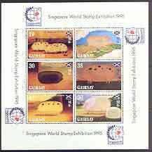 Gairsay 1995 Chinese New Year - Year of the Pig perf sheetlet containing 6 values with Singapore 95 logo in margins, unmounted mint, stamps on pigs, stamps on swine, stamps on stamp exhibitions, stamps on lunar, stamps on lunar new year