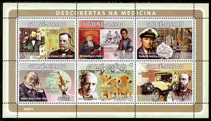 Guinea - Bissau 2008 Pioneers of Medicine perf sheetlet containing 6 values unmounted mint Michel 3965-70, stamps on personalities, stamps on medical, stamps on fleming, stamps on red cross