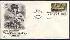United States 1983 Civilian Conservation Corps on illustrated cover with first day cancel, SG 2021, stamps on trees, stamps on tractors, stamps on conservation