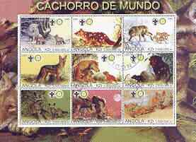 Angola 2000 Wolves perf sheetlet containing set of 9 values each with Rotary & Scouts Logos, fine cto used, stamps on animals, stamps on dogs, stamps on wolves, stamps on rotary, stamps on scouts