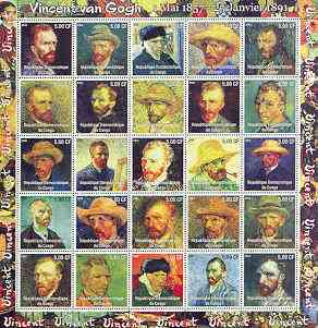 Congo 2002 Paintings by Vincent Van Gogh (Self Portraits) complete perf set of 25 unmounted mint, stamps on arts, stamps on van gogh