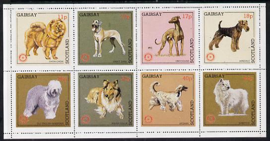 Gairsay 1984 Rotary -Dogs perf set of 8 values unmounted mint (11p to 44p), stamps on animals, stamps on dogs, stamps on rotary, stamps on chow, stamps on dane, stamps on greyhound, stamps on airedale, stamps on old-english, stamps on collie, stamps on afghan, stamps on samoyed