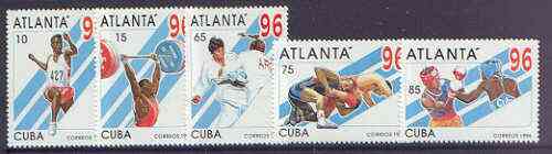 Cuba 1996 Atlanta Olympic Games (2nd series) perf set of 5 unmounted mint, SG 4052-56, stamps on , stamps on  stamps on olympics, stamps on  stamps on athletics, stamps on  stamps on weightlifting, stamps on  stamps on judo, stamps on  stamps on wrestling, stamps on  stamps on boxing, stamps on  stamps on martial arts