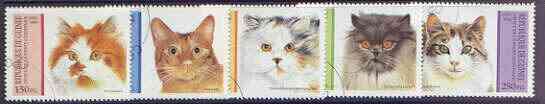 Guinea - Conakry 1995 Domestic Cats complete perf set of 5 values fine cto used, SG 1617-21, stamps on cats