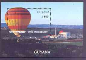 Guyana 1996 25th Anniversary of Greenpeace (Hot Air Balloons) perf m/sheet unmounted mint, stamps on environment, stamps on balloons, stamps on nuclear, stamps on atomics