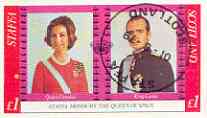 Staffa 1979 Queen of Spain imperf souvenir sheet (Â£1 value) cto used, stamps on royalty, stamps on 