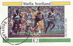 Staffa 1984 Los Angeles Olympic Games (Running) imperf deluxe sheet (Â£2 value) cto used, stamps on running, stamps on olympics