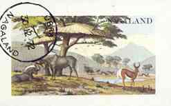 Nagaland 1972 African Wild Animals imperf souvenir sheet (1ch value) cto used, stamps on animals, stamps on 