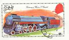 Dhufar 1974 Churchill Birth Centenary (Canadian Pacific Royal Hudson 4-6-4) imperf souvenir sheet (2R value) cto used, stamps on churchill, stamps on personalities, stamps on railways
