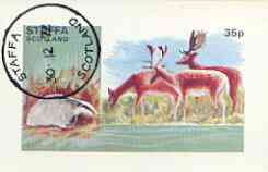 Staffa 1973 Wildlife (Badger & Deer) imperf souvenir sheet 35p value cto used, stamps on animals, stamps on badger, stamps on deer