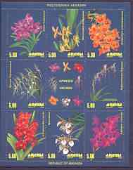 Abkhazia 2000 Orchids #1 perf sheetlet containing 8 values plus label, unmounted mint, stamps on orchids, stamps on flowers