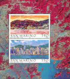 San Marino 1997 Hong Kong 97 Stamp Exhibition perf m/sheet containing 2 values unmounted mint SG MS1590, stamps on tourism, stamps on buildings, stamps on stamp exhibitions