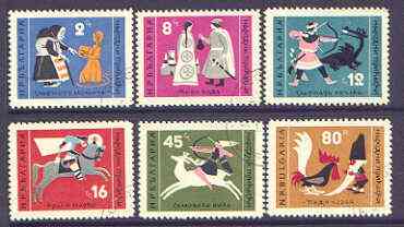 Bulgaria 1962 Bulgarian Fables perf set of 6 very fine used, SG 1266-71*, stamps on literature, stamps on dragons, stamps on fairy tales, stamps on archery, stamps on chickens, stamps on deer